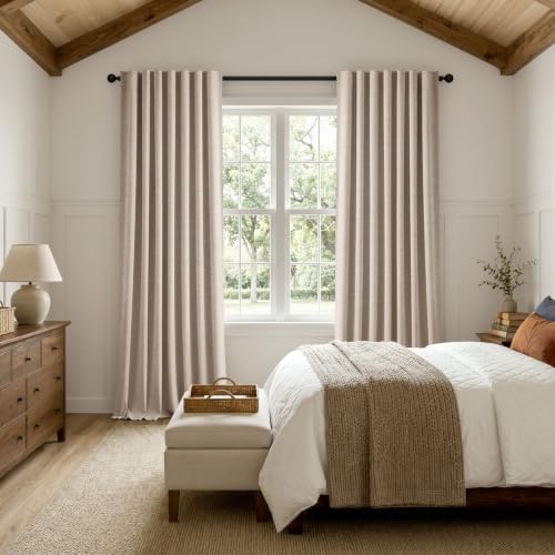 MIULEE 100% Blackout Linen Curtains for Bedroom 42 x 84 Inch Beige 2 Panels - color: Beige, size: 42"W x 84"L (Pack of 2)