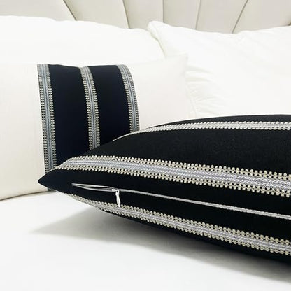 Slow Cow Lumbar Throw Pillow Cover Stripe 12 x 24 Inches Black Off White - color: D-stripe Black, size: 24" x 12" (Pack of 1)