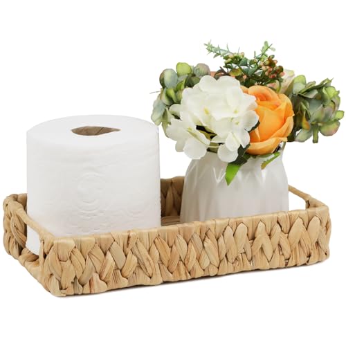 Water Hyacinth Bathroom Vanity Tray with Handle, 11 Inch - size: 11.1" x 7.1" x 2.2"