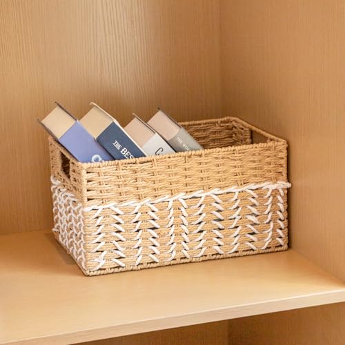 Paper Rope Woven Storage Basket With Side Handles