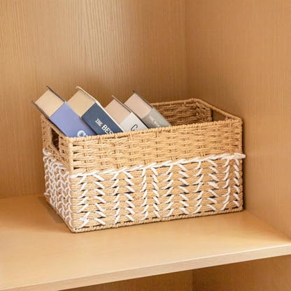 Paper Rope Woven Storage Basket With Side Handles