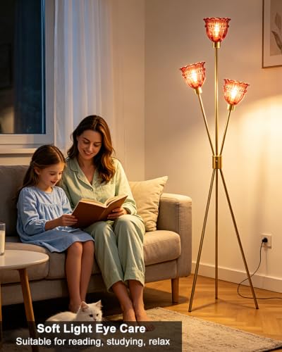 Lightdot Red Glass Tripod Floor Lamp Dimmable Gold Floor Flower Lamps - color: Red-Gold-79F