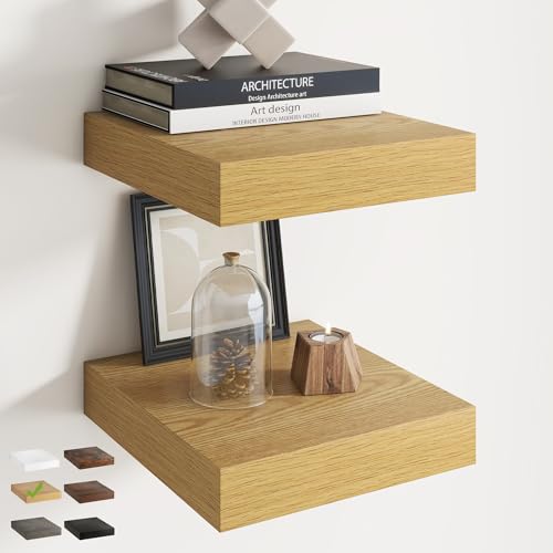 12 Inch Floating Shelves for Wall 2 Pack, 12"D Wood Grain Bathroom Shelves - color: (B.o.) Natural Oak Finish, size: 12"W x 12"D x 1.5"H, 2 Pack