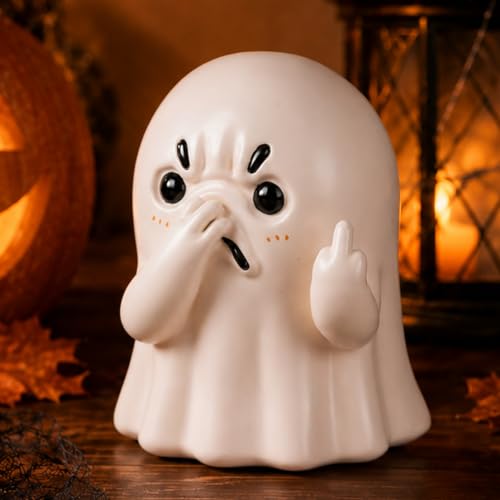 Holding Nose Ghost Figurine – Funny Halloween Ghost Statue for Bathroom or Shelf Decor, Spooky Knick Knacks, Cute Resin Desk Figurines, Ghost Decorations and Quirky Home Gifts (Beige) - color: Beige