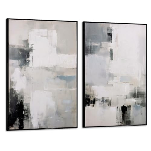SAFERRYHOME Neutral Abstract Hand Painted Wall Art, 24x36 Inches, Set of 2 - color: Grey Abstract, size: 24" x 36" x 2 Panel Framed