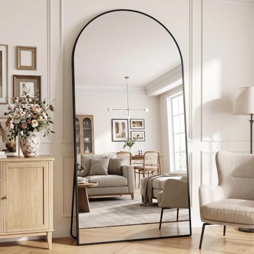 Antok 81" x 41" Arched Full Length Floor Mirror, Aluminum Frame, Black - color: Black, size: 81"L x 41"W