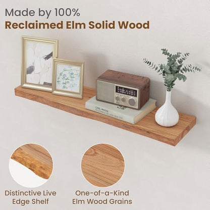 Floating Shelves for Wall, Solid Elm Wood Shelves, 30in Set of 2, Natural - color: Natural, size: Live Edge, 30inch, 2Packs