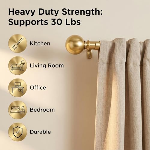 Golde Curtain Rods for Windows 18 to 45 inches,1 Inch Modern Metal Drapery Rods,Adjustable Heavy Duty Curtain Pole with Round Finials(18"-45"Warm Golden) - color: Warm Golden, size: 18"-45"