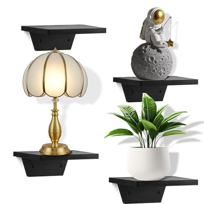Small Wall Shelves,Speaker Shelf,Floating Shelf Trapezoid for Wifi Router - color: Black, size: Set of 2