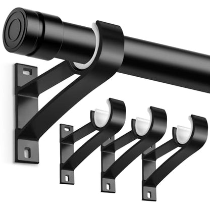 KOLAKO Curtain Rod Bracket, Curtain Rod Holder Hooks for 1 Inch Dia Rod - color: Black, size: Set of 4