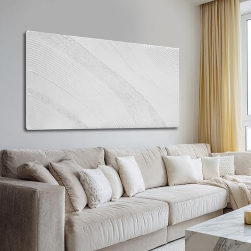 Ocevarin Minimalist Wall Art Large Canvas Art Wall Decor Neutral White Abstract Pictures for Living Room 29"x58" Textured Room Decor for Bedroom Home - color: White, size: 58"L x 29"W