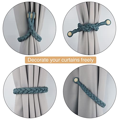 Magnetic Soft Curtain Tiebacks Rope Cotton Window Curtain Holdbacks Porlau - color: Blue, size: 2 Pack