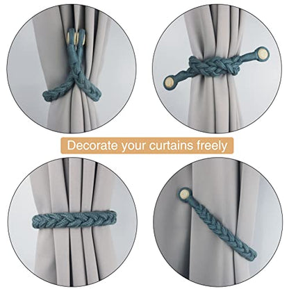 Magnetic Soft Curtain Tiebacks Rope Cotton Window Curtain Holdbacks Porlau - color: Blue, size: 4 Pack