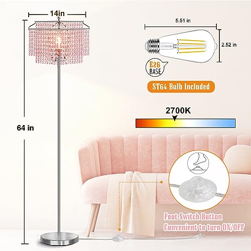 Luvkczc Pink Crystal Floor Lamp, 64" Tall Standing Lamps - color: Pink