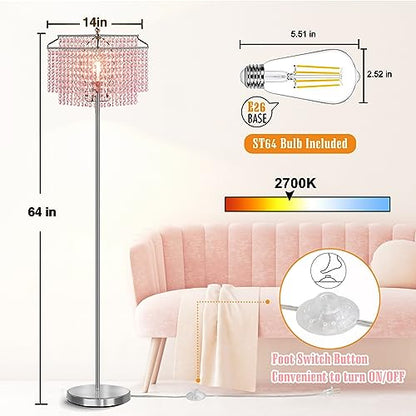 Luvkczc Pink Crystal Floor Lamp, 64" Tall Standing Lamps - color: Pink