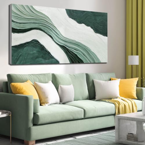 Large Framed Wall Art Neutral Waves Wall Decor Abstract Art Pictures for Bedroom Green and White Modern Artwork for Living Room Hotel 29x58 Inch - color: Green, size: 58"L x 29"W