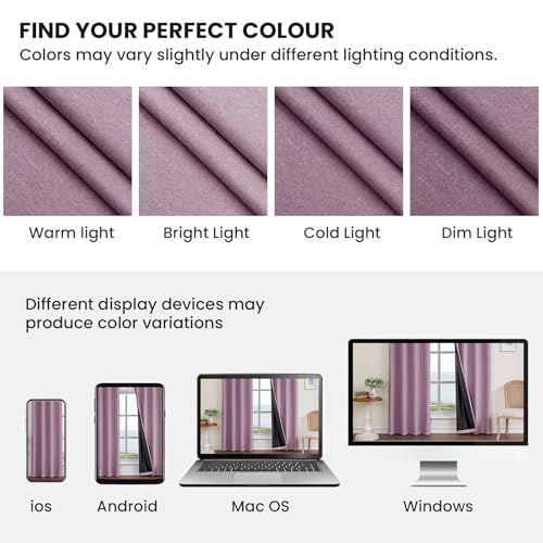 Faux Linen 100% Blackout Curtains, 52" W x 45" L (2 Panels) - color: Light Purple, size: 52"W x 45"L (Pack of 2)