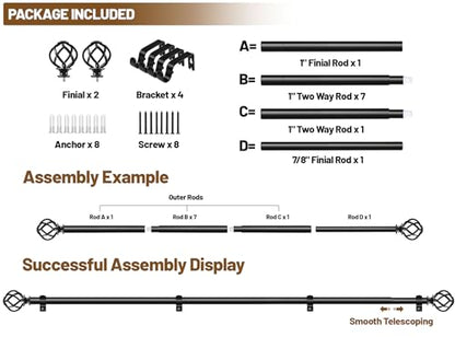 KAMANINA Black Curtain Rods for Windows 72 to 144 Inch, Long Drapery Rods - color: Black, size: 32-144"