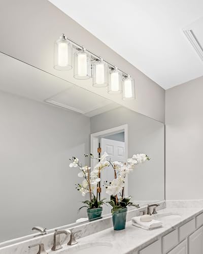 HWH 5-Light Bathroom Vanity Light, Brushed Nickel, 5CCT, 5HLT63B-5W-LED BN - color: Brushed Nickel + LED, size: 5 Lights