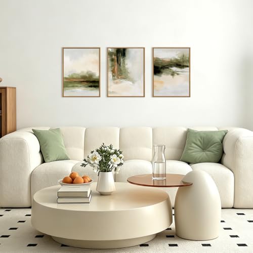 KAIRNE Green Brown Abstract Neutral Framed Canvas Wall Art Set-12"x16"x3 - color: Green Abstract Wall Art, size: 12"L x 16"W