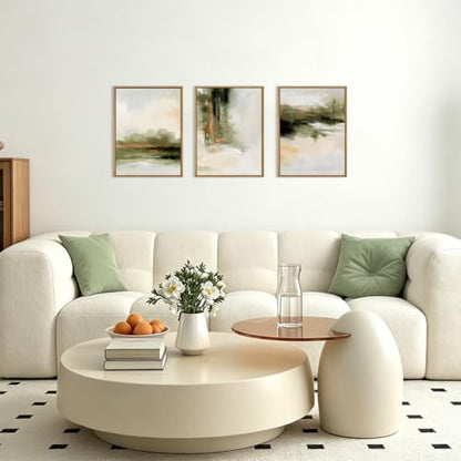 KAIRNE Green Brown Abstract Neutral Framed Canvas Wall Art Set-12"x16"x3 - color: Green Abstract Wall Art, size: 12"L x 16"W