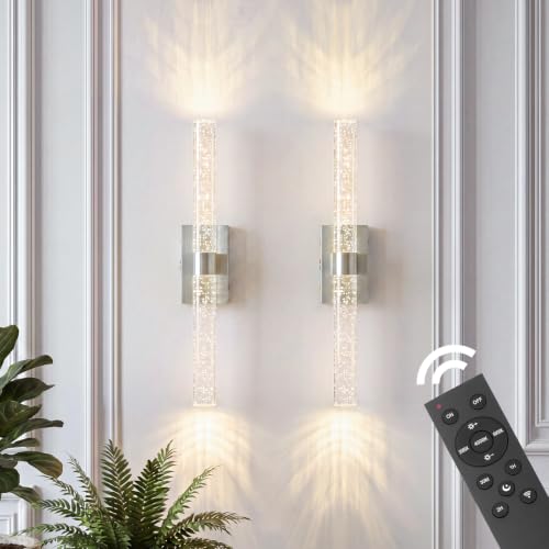 Battery Operated Wall Sconces Set of 2, 20000mAh Rechargeable Wall Light | Remote Control,3000K-6000K Dimmable LED Wireless Sconces,Brushed Nickel,20.9 Inch - color: Nickel, size: 20.9 Inch