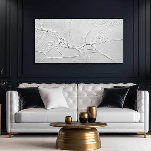Modern Hand Painted Wall Art for Dining Room White Pictures for Bedroom Abstract Living Room Wall Decor Size 24 x 47 Inch - color: White, size: 47"L x 24"W Painting