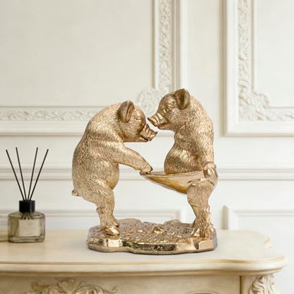 Hodao Funn Pig Couple Figurine, Golden Lucky Pig Decor, Home Gift - color: Funny Pig
