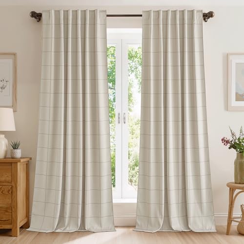 NICETOWN 100% Blackout Taupe Plaid Curtains for Bedroom, W52xL90, 2 Panels - color: Taupe, size: 52"W x 90"L (Pack of 2)