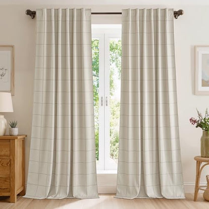 NICETOWN 100% Blackout Taupe Plaid Curtains for Bedroom, W52xL84, 2 Panels - color: Taupe, size: 52"W x 84"L (Pack of 2)