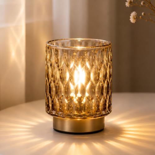 Battery Operated Table Lamp,Cordless Small Decorative Lamp,Amber Gradient - color: Crystal-Amber