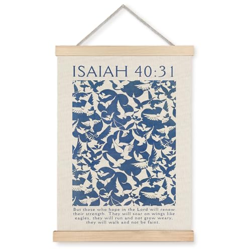 Supwhd Isaiah 40:31 Eagles Christian Wall Art with Wooden Poster Hanger, God is Good Bible Verses Posters Wall Art Decor, Christian Wall Decor for Home Room, 12x16 - color: Isaiah 40:31, size: 16"L x 12"W