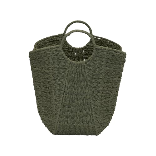 Household Essentials Natural Woven Wicker Storage Basket with Handles - color: Green Paper Rope
