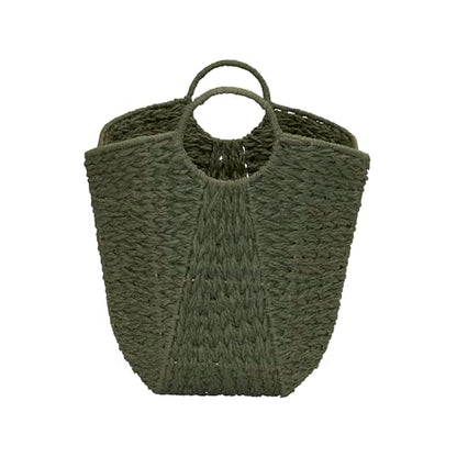 Household Essentials Natural Woven Wicker Storage Basket with Handles - color: Green Paper Rope