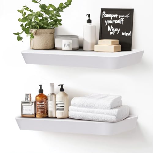 16x6.8x1.6in Slanted Solid Wood Floating Wall Shelves 2-Pack White - color: White, size: 16"-Set of 2