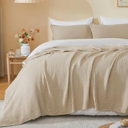 EMME Muslin Cotton Blanket Adults Heather Beige Throw XL 50"x70" - color: 03 - Beige, size: Large Throw (50" X 70")