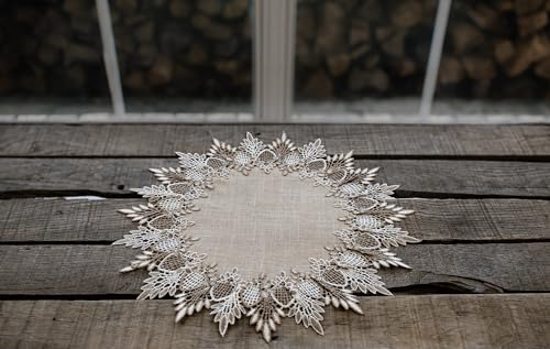LINENS ART AND THINGS Lace Doily Neutral Earth Tones Table Topper Placemat Beige Brown (16 inch Round) - size: 16" Round