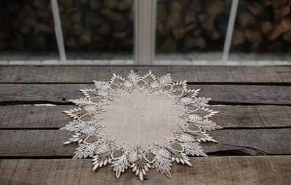 LINENS ART AND THINGS Lace Doily Neutral Earth Tones Table Topper Placemat Beige Brown (16 inch Round) - size: 16" Round