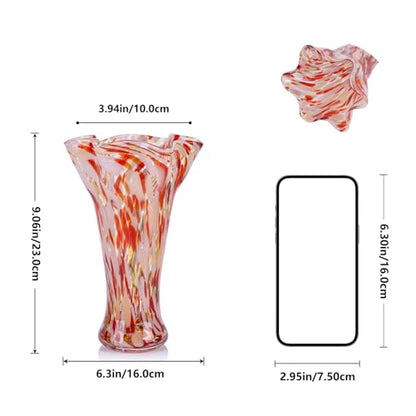 9.0" H Blush Pink Glass Vases for Flower, Unique Hand Blown Glass Vase - color: Blush Pink