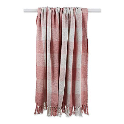 DII Buffalo Check Collection Rustic Farmhouse Throw Blanket with Tassles, 50x60, Pink/White - color: Pink/White, size: 50x60"