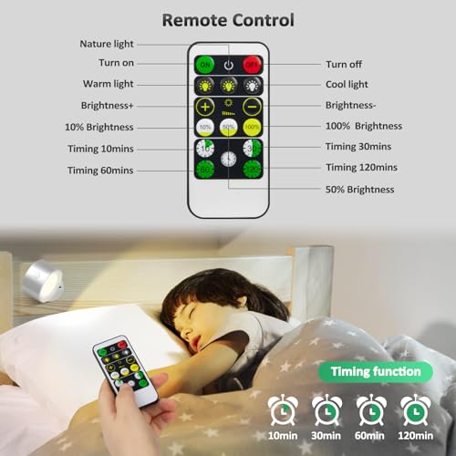 Racokky LED Wall Sconces 2 Pcs with Remote, Wall Lights 3000mAh Rechargeable Battery Operated, 3 Color Temperatures & Dimmable Wall Lamp Magnetic 360° Rotation Light for Bedroom Living Room(Silver) - color: Silver