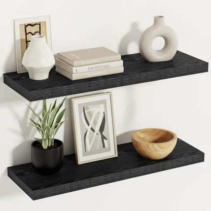 Vivelove 24 Inches Black Floating Shelves, 12 Inch Deep, Set of 2 - color: Black, size: 23.6”wx12”dx1.5”h