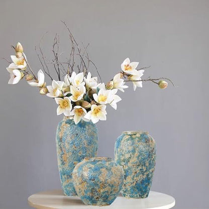 Rustic Ceramic Flower Vase,11.8in Large Chinese Style Vase,Blue - color: Blue B