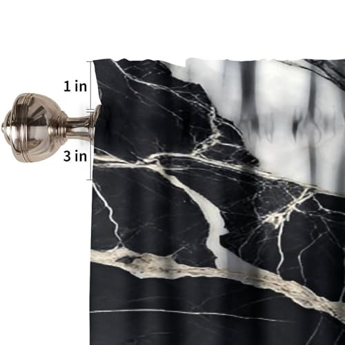 Vinatge Marble Kitchen Valance, Abstract Luxury White Black Texture Print Blackout Rod Pocket Short Window Curtain for Cafe Bedroom Living Room, 54x18inch - color: Marble-26