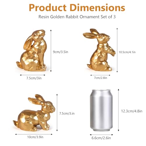Easter Bunny Decorations,Vintage Gold Rabbit Figurine, Small Resin Bunnies for Home Spring Farmhouse Decor (Gold Faceted-2PCS) - size: Small Gold 2pcs