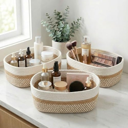 Beautiful Storage Basket Set of 3 - Sturdy Rope Baskets for Shelves - color: Beige-Brown