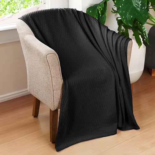 Superior Cotton Blanket, Lightweight, Breathable Bedding, Throw, Black - color: Black, size: Throw