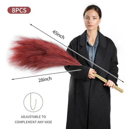 Wertuirk Burgundy Pampas Grass Decor, 8 Pcs 45 Inch Tall Large Faux Pompous - color: Burgundy