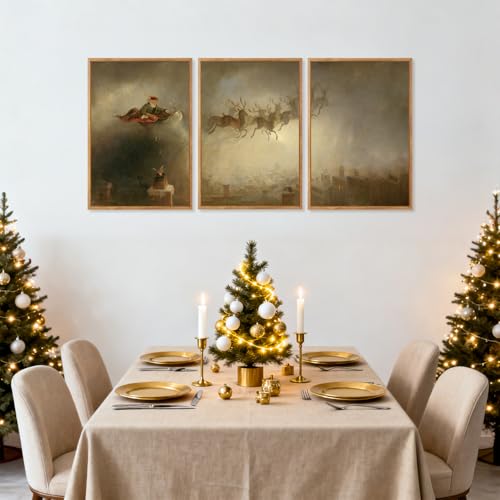Aurlan 3 Pcs Santa Sleign Rides Framed Canvas Wall Art 16x24 Inch - color: Santa's Sleigh, size: 16"L x 24"W