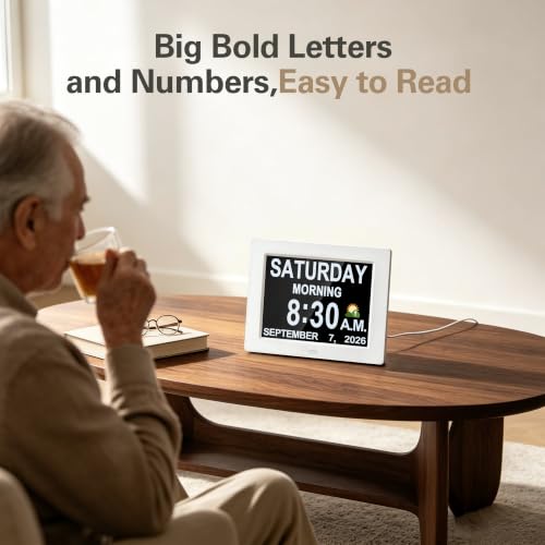 JALL 2026 Digital Calendar Clock (White, 15'') - color: White, size: 15''